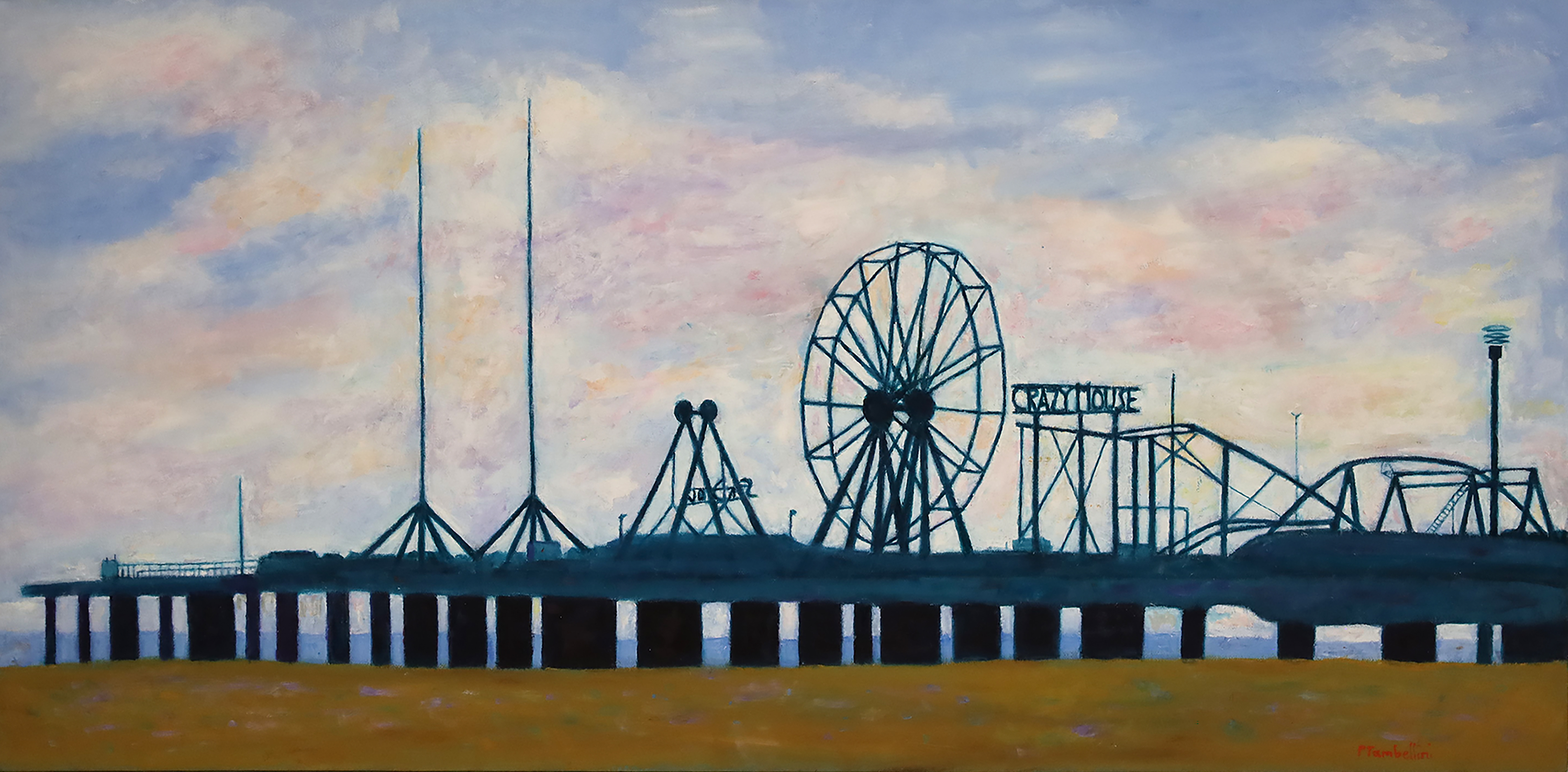 Amusement Park in Winter Oil on Linen Panel 24x12